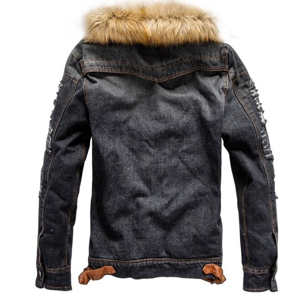 Winter Mens Denim Jackets Fleece Thick Warm - Picture 4 of 4